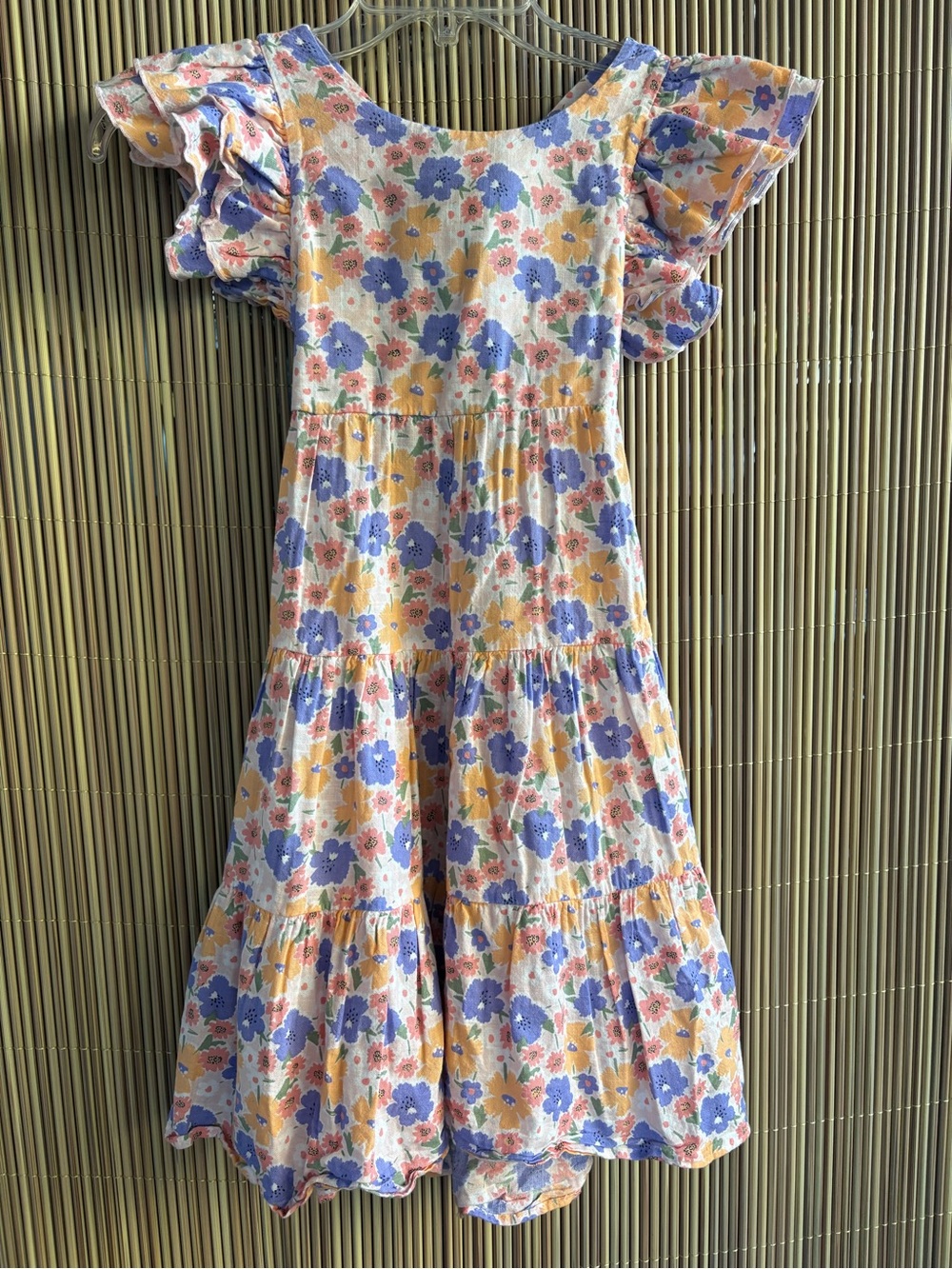 Chico's Girls Floral Ruffle Sleeve Dress - Blue & Yellow size 5Y
